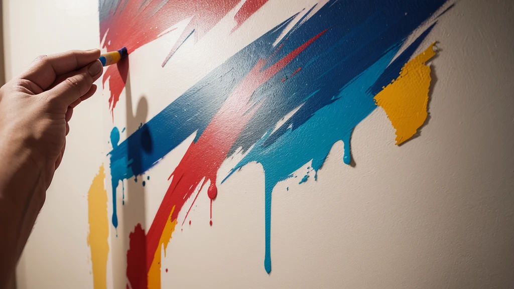 Create a scenario of a large wall painted with colorful paints simulating tattoos
