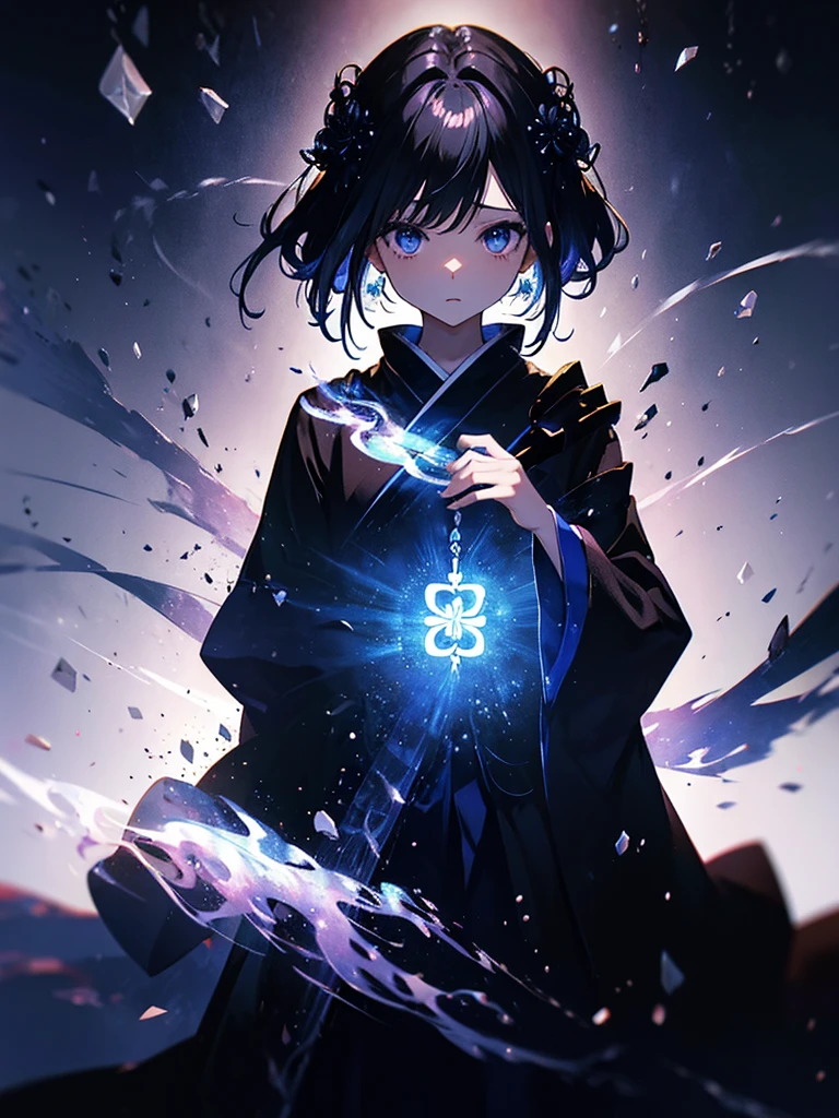 セクシーなドレスを着ています、エッチです、25-year-old girl、Rune background、black magician、Wearing a black robe、mesmerize、cute woman、Elegant hairstyle、indigo hair color、Slightly shorter hair、blue eyes、look at the viewer、masterpiece、Best image、