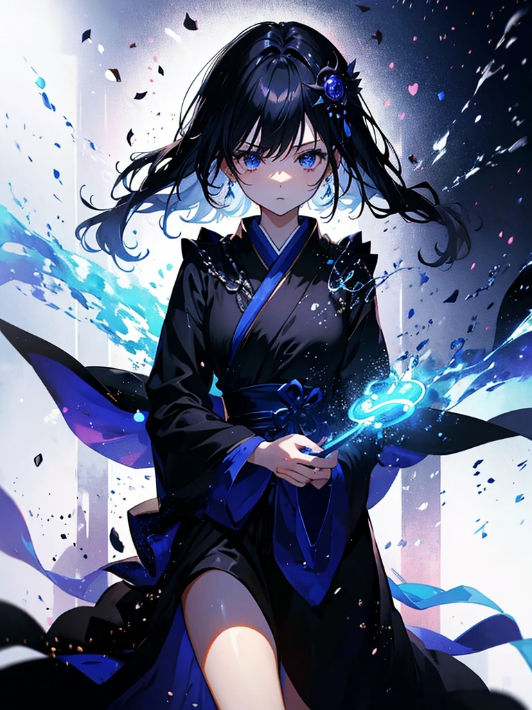 セクシーなドレスを着ています、エッチです、25-year-old girl、Rune background、black magician、Wearing a black robe、mesmerize、cute woman、Elegant hairstyle、indigo hair color、Slightly shorter hair、blue eyes、look at the viewer、masterpiece、Best image、