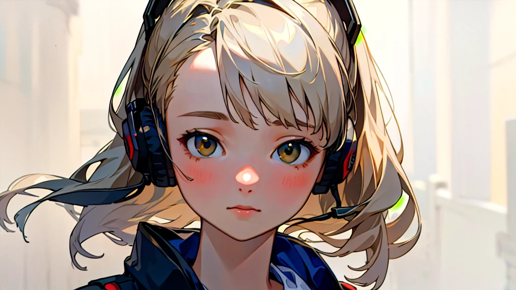 (Highest quality, masterpiece, Ultra-realistic), Beautiful and delicate１５Year-old girl portrait, With a calm and gentle expression, The background is a quiet street in the evening.。While listening to music with headphones、Looking at me。