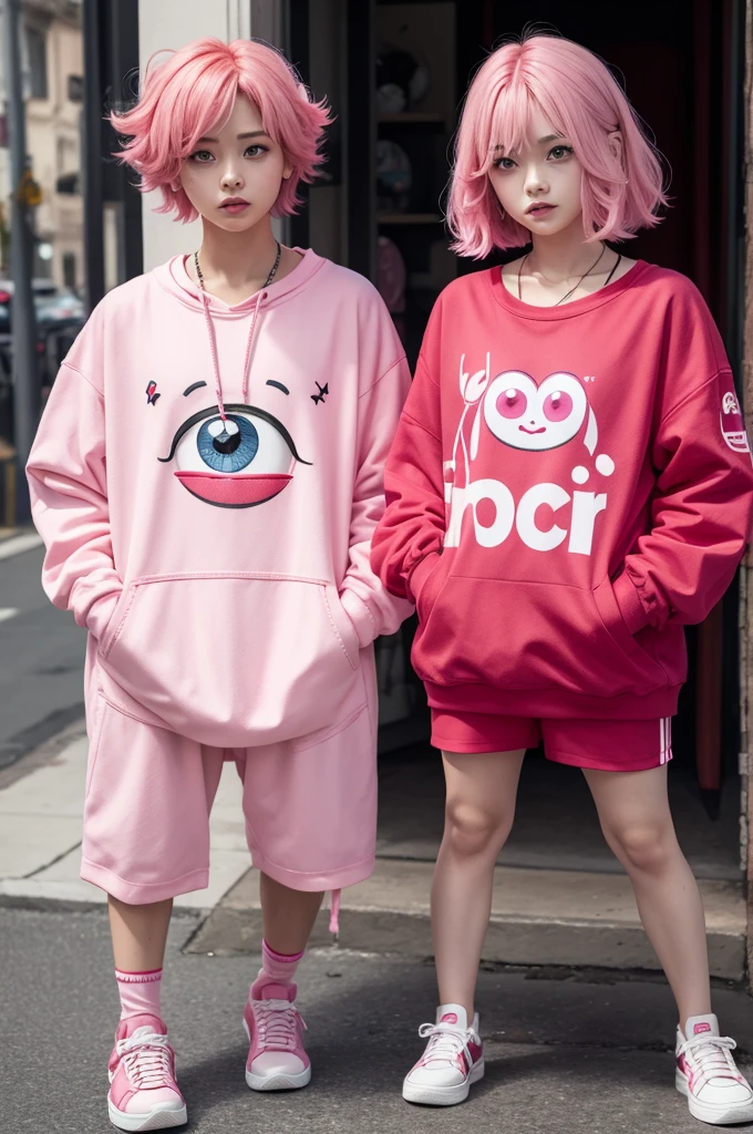 Inside Out emotion pink hair red clothes pink eyes red sneakers emotion love