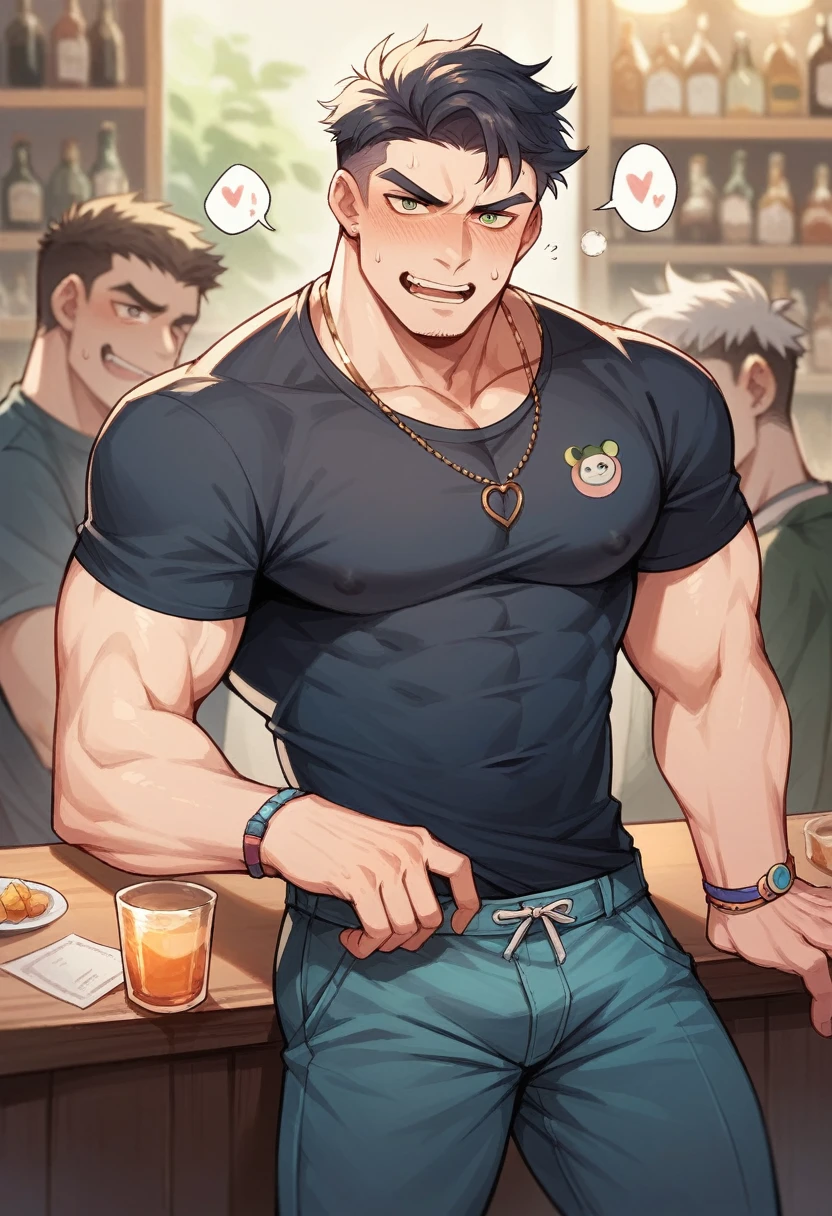A thin man dressed as a panda, a handsome and half-sucked panda, works at a bar called Mojito Panda and is celebrating the gay pride parade. 