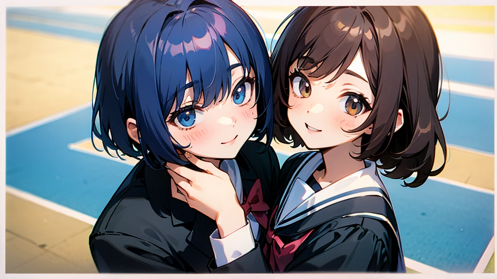 High school girls uniform 4 people group photo