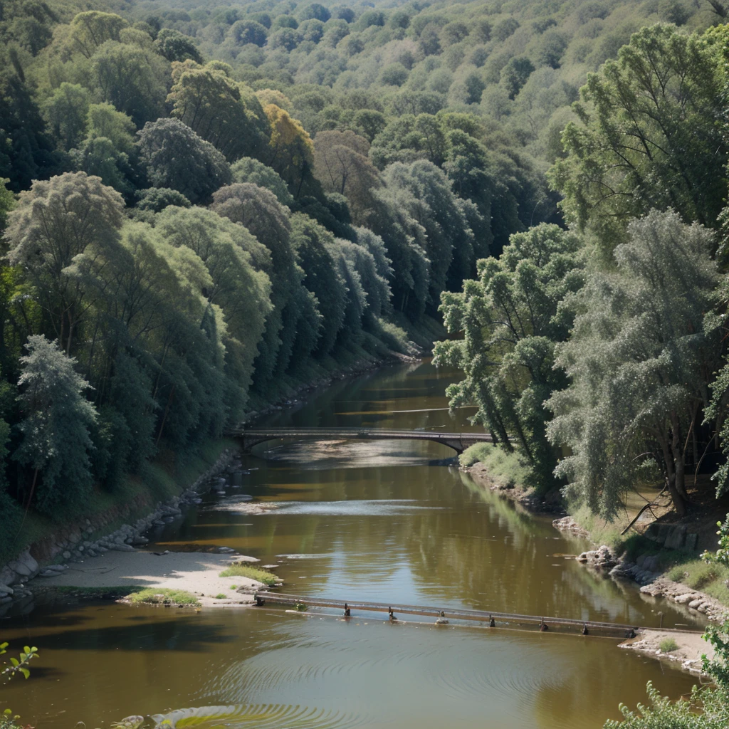 A river  with large trees plus natural and natural three with clean water