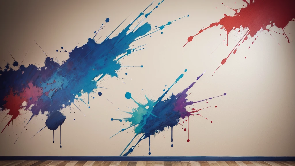 Create a scenario of a large wall painted with colorful paints simulating tattoos