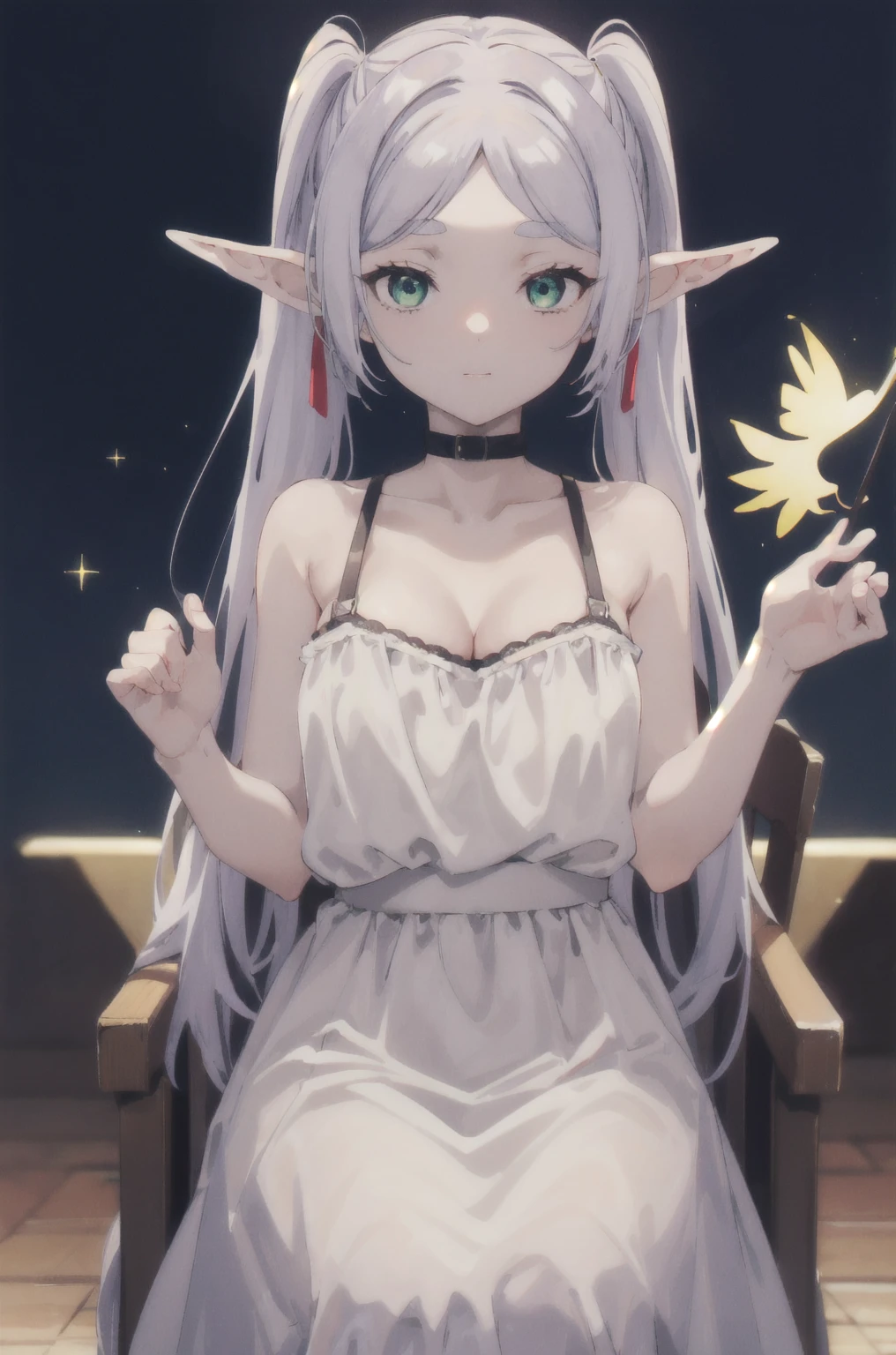 芙èŽdryè“®,One girl,alone,Fairy,Gray Hair,灰colorの髪の毛,earriSleeveless dress,White Dress,Sleeveless dress,Bare shoulders,clavicle,ngs,Pointed Ears,Long Hair,ponytail,Green Eyes,Twin tails,Parted bangs,Thick eyebrows,Browsing Caution,Small breasts,Cleavage,Browsing Caution, 20-year-old,young woman,beautiful指,beautiful長い脚,beautiful体,beautiful鼻,beautifulキャラクターデザイン, Perfect Eyes, perfect face,Expressive eyes,Sitting in a chair,Spreading her legs,I can see her panties,
View your viewers,
Official Art,非常に詳細な CG ユニティ 8K 壁紙, Perfect lighting,colorful, bright_front_face_Lighting,Shiny skin,
(masterpiece:1.0),(Highest_quality:1.0), 超High resolution,4K,Super detailed,
photograph, 8K, High resolution, High resolution, Absurd:1.2, 400 for Kodak Port, Film Grain, Blurred Background, Bokeh:1.2, Lens flare, (Vibrant_color:1.2), (beautiful_face:1.5),(narrow_Waist), ,Browsing Caution,, Amazing visuals, High resolution,masterpiece,Highest quality,