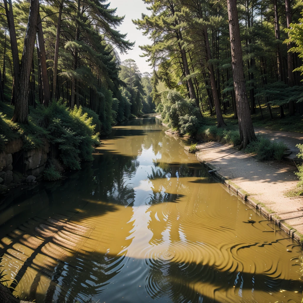 A river with large trees plus natural and natural three with clean water