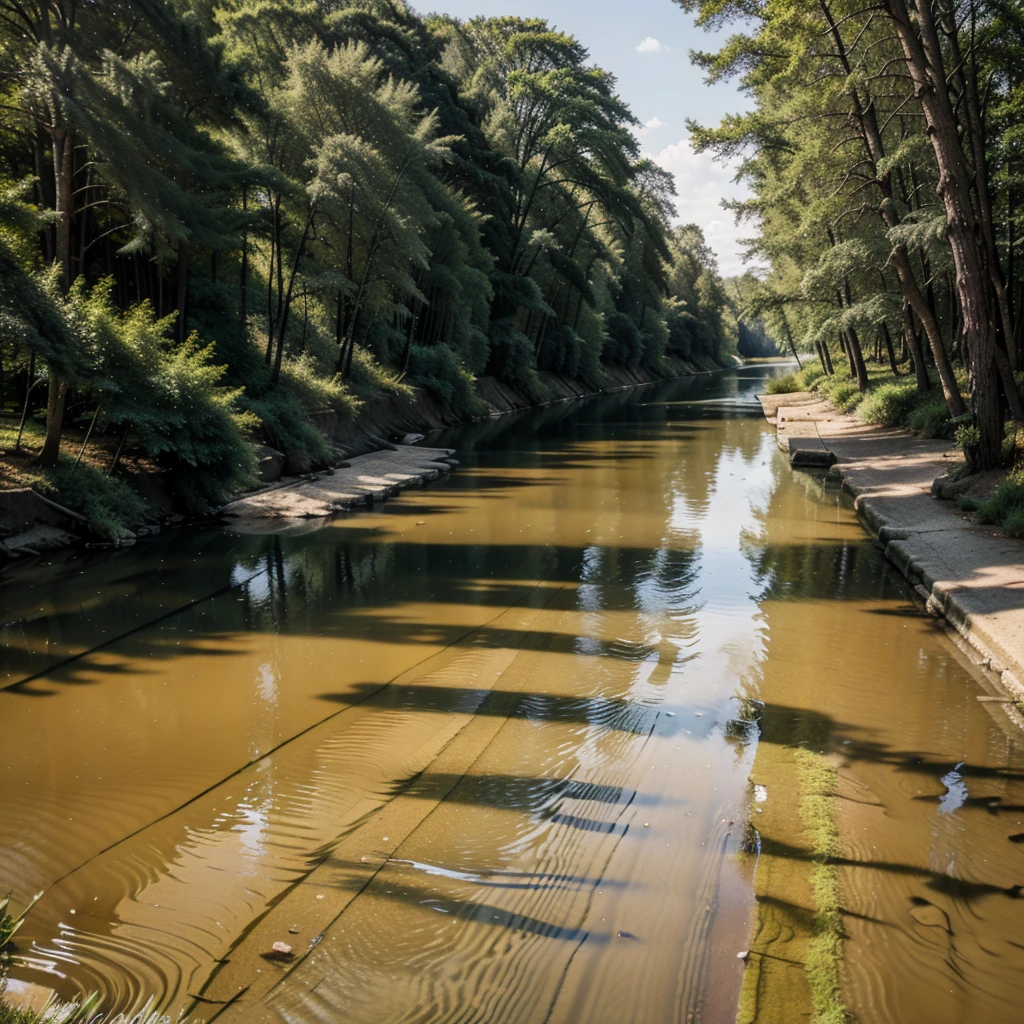 A river with large trees plus natural and natural three with clean water
