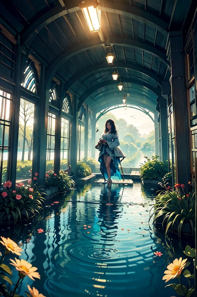 (dreamscape photo:2),(Masterpiece:1.2),(nature photography:2), best quality, (illustration:1.2), (ultra-detailed),Eye focus,(whimsical:2),(dreamy:1.3),(Masterfully crafted Glow:1.3), (Cinematic background), hyper details, (delicate detailed), (intricate details), octane render, hdr, (hyperdetailed:1.15), (soft light:1.2), mature, plump, thick, rainbow painting drops,(dynamic:1.2),dreamscape made up from paint, entirely paint, splat, splash, outdoors, (bioluminescence:1.3),(glowing:1.3), (Cinematic masterpiece), fierce, powerful, splashes of colour, (beautiful coloured sky:1.2),(golden hour:1,4),absolutely eye-catching,(gigantic lake:1.7), (daytime:1.3), (Cinematic headlight), ((caustic)), dynamic angle, beautiful detailed glow, ambient occlusion, ambient light, raytraced reflections,(best illumination, an extremely delicate and beautiful), ((cinematic light)), (soft:2),Masterpiece, best quality, (very detailed CG unity 8k wallpaper), (best quality), (best illustration), (best shadows), (glow sprite:1.2),(plan trails:1.2),(exquisite rainbow),(sun),(moon), ((with an abandoned canoe:1.2)),( in the swimming pool Drinking water),(lush:1.4), natural elements in the forest theme.( Mysterious forest)), beautiful forest, nature, surrounded by flowers, delicate leaves and branches surrounded by fireflies (natural elements), (vineyard theme), (leaves), (twigs), (fireflies:1.2)), (particle effects) , 3D , (Octane rendering, ray tracing, super detailed, (zentangle, mandala, tangle, entangle), (fractal art:1.5) ,extremely detailed, dynamic angle, the most beautiful form of chaos, elegant,wide vareity of flowers, a brutalist designed, vivid colours:1.2), (romanticism:1.2), by james jean, roby dwi antono, ross tran, francis bacon, michal mraz, adrian ghenie, petra cortright, gerhard richter, takato yamamoto, ashley wood, atmospheric, ecstasy of musical notes, streaming musical notes visible, close up, perfect fingers, perfect hands,(no people:2),(super reflections:1.2)