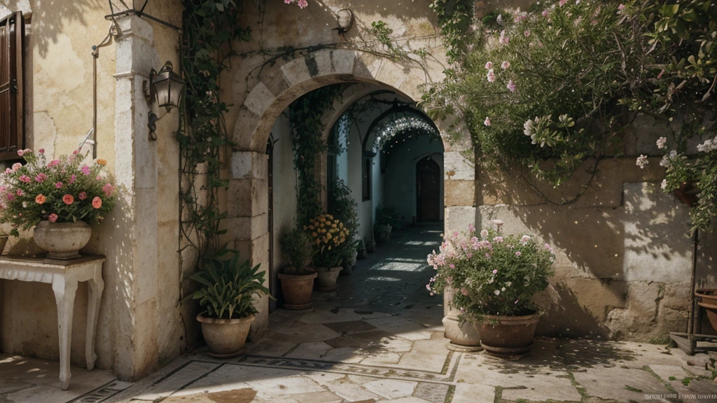 Fresh flowers and citrus trees on the Amalfi Coast, Beautiful fragrance, 8K, Cinematic, Ultra-realistic, Very detailed, 4K, High resolution, Cinematic lighting, Unreal Engine Rendering, Talked about at the art station, Detailed Background, Very realistic, Complex Rendering