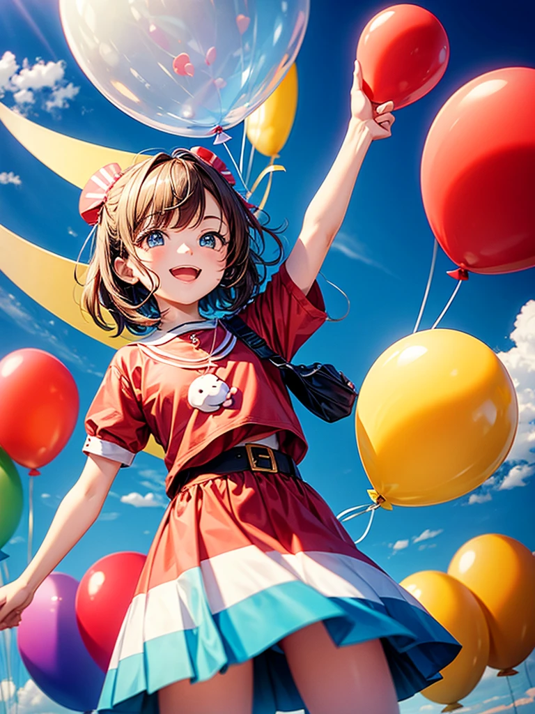 Highest quality,Highest Resolution,Mascot with balloons and parent and ,