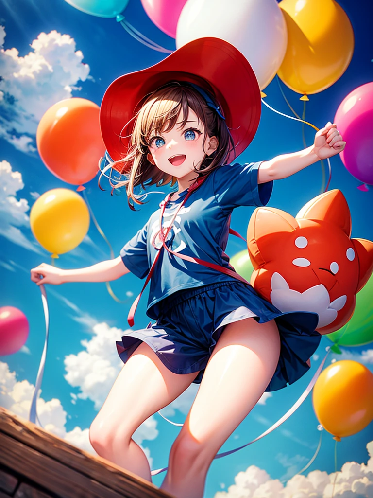 Highest quality,Highest Resolution,Mascot with balloons and parent and ,