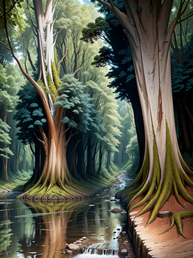 A river with large trees plus natural and natural three with clean water
