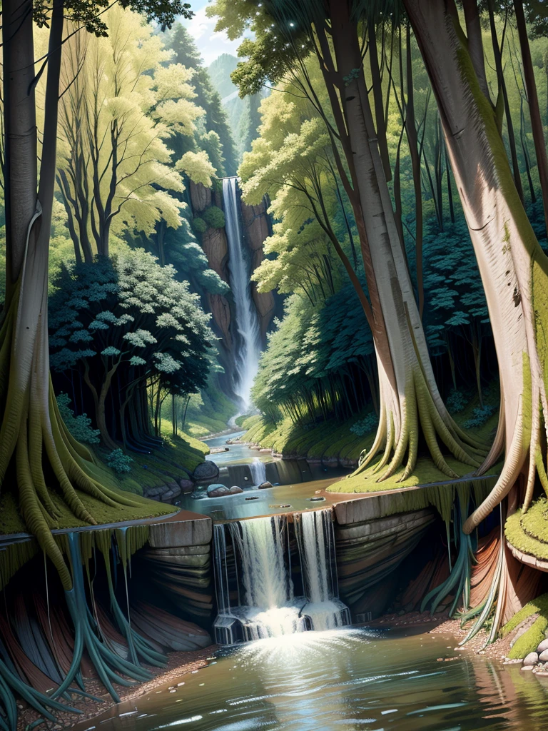 A river  with large trees plus natural and natural three with clean water