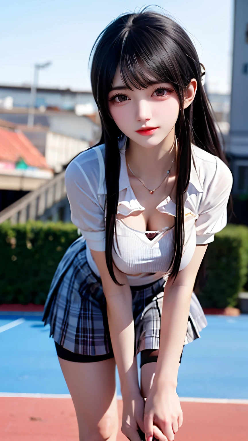 (Very delicate and beautiful:1.2)super model,,Big Breasts,Beautiful breasts,voluptuous,【bike shorts】,,【3girls】,,Highest quality, High resolution, 8K,Kick in a hurry,Tennis Wear.mini skirt