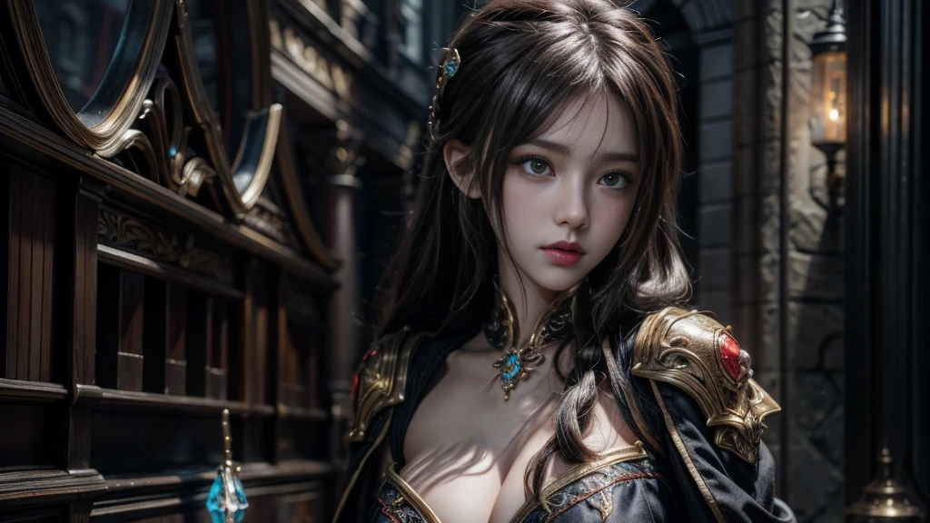 Female Mage Close-up, Girl in robe, 2. 5D CGI anime fantasy artwork, Large Breasts,Epic fantasy digital art style, detailed Digital 2D fantasy art, Digital 2D fantasy art, Gorgeous female mage,Looking at the camera,(glowing magic:1.7) Role Playing Game Character Art, Beautiful female mage, Fantasy Character Art, Epic and beautiful character art, Beautiful female mage,(Edinburgh Street:1.8),light rain,semi-body photography,Looking at the camera