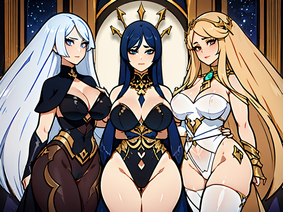 ((Hispanic goddess)), ((sultry body, winding, thick, extremely beautiful woman, hourglass illustration, breasts big, huge ass , big-ass)),((40 years old woman))(shiny hair, length, wavy), (alabaster pale skin, tatoo), ((enchantress, magical)), ((camel toe)), (Detailed and thick), ((perfect woman image)), (breasts big), plumpness, thick waist, soft belly. work of art, highest quallity, ((realisitic)), ((1 person)), 8 k quality, Very delicate and beautiful, Official artwork with attention to detail, very detailled, digitl art, hyper details, top fade, black fantasy. (beautiful detailed eyes, beautiful detailed lips, very detailled目と顔, length eyelashes), (sensual curves, pose sexy, ssmile, explicit pose), (tight slit, camel toe, pubic hair, vulva) Create a captivating visual representation of Hispanic goddess with a winding, voluptuous physique that accentuates her hourglass illustration. Emphasizes plump breasts and H-shaped bulge, Prominent buttocks, maintain an attractive aura. she has a charming presence, Her body decorated with a unique blend of abstract and realisitic designs. gazing at viewer