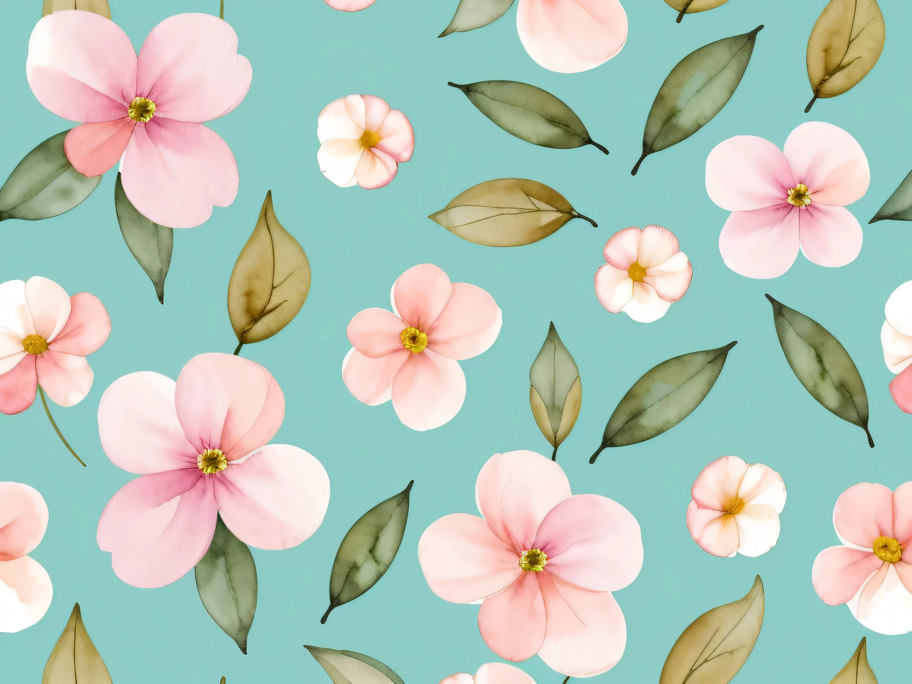 Watercolor pattern of beautiful flowers, petal, foliage, Calming colors #3b4195 Color background. Watercolor paper texture.