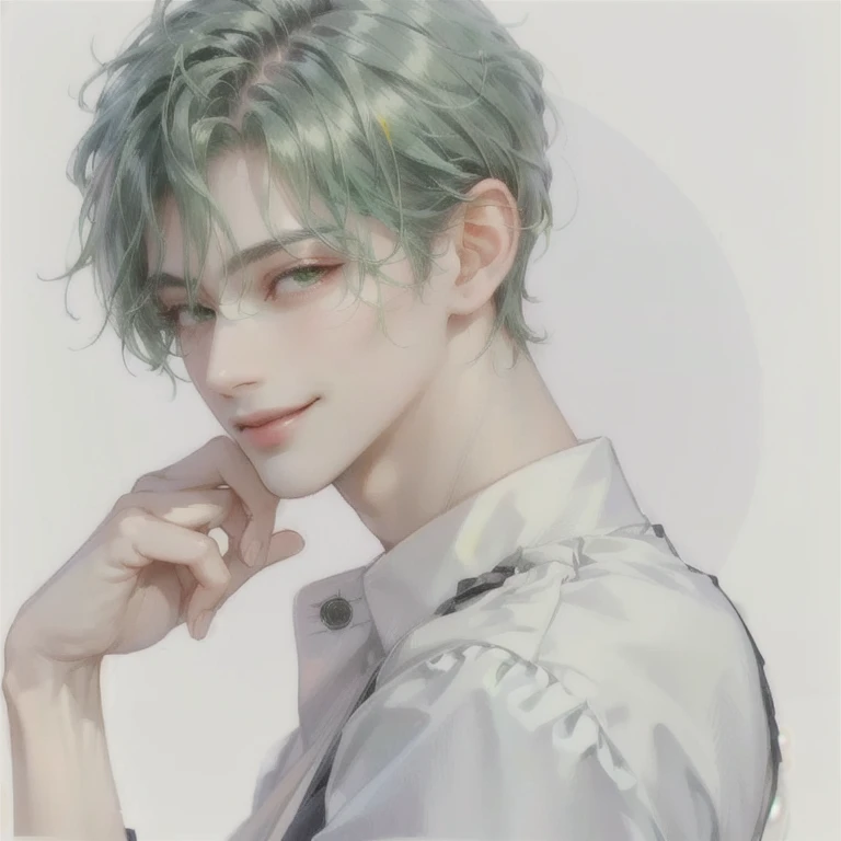 ((GREEN HAIR MESSY HAIR MAN))((BRIGHT VERY BRIGHT YELLOW EYES))((SEDUCTIVE EYES))((ILLEGAL))((SMIRK))((SUBTLE COCKY SMIRK))((SEXY LOOKING FACE))((MATURE))((GREEN HAIR))((YELLOW EYES))((RELAXED))((ELEGGANT WEAR))((ELEGANT BG))((MATURE MALE OLD MALE))(SAME HAIR, SAME EYES) (SAME PICTURE, GREY EYES), (INTRICATE DETALED OUTFIT, BUSINESS OUTFIT), GREY EYES, SANE HAIR,(((BANGS EYE LEVEL))), COLORFUL, NICE BUSINESS BG
