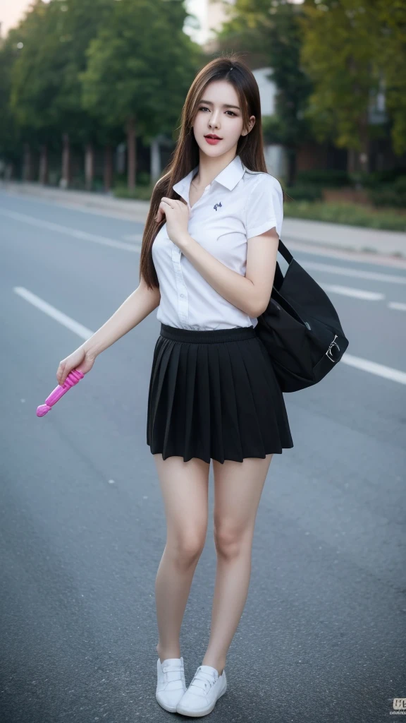 Masterpiece,Highest picture quality,high resolution,4K images,raw image,Virtual image,{alone},{{{vagina}}},sex toys,Dildo,,, put in ,short skirt, Student Uniform