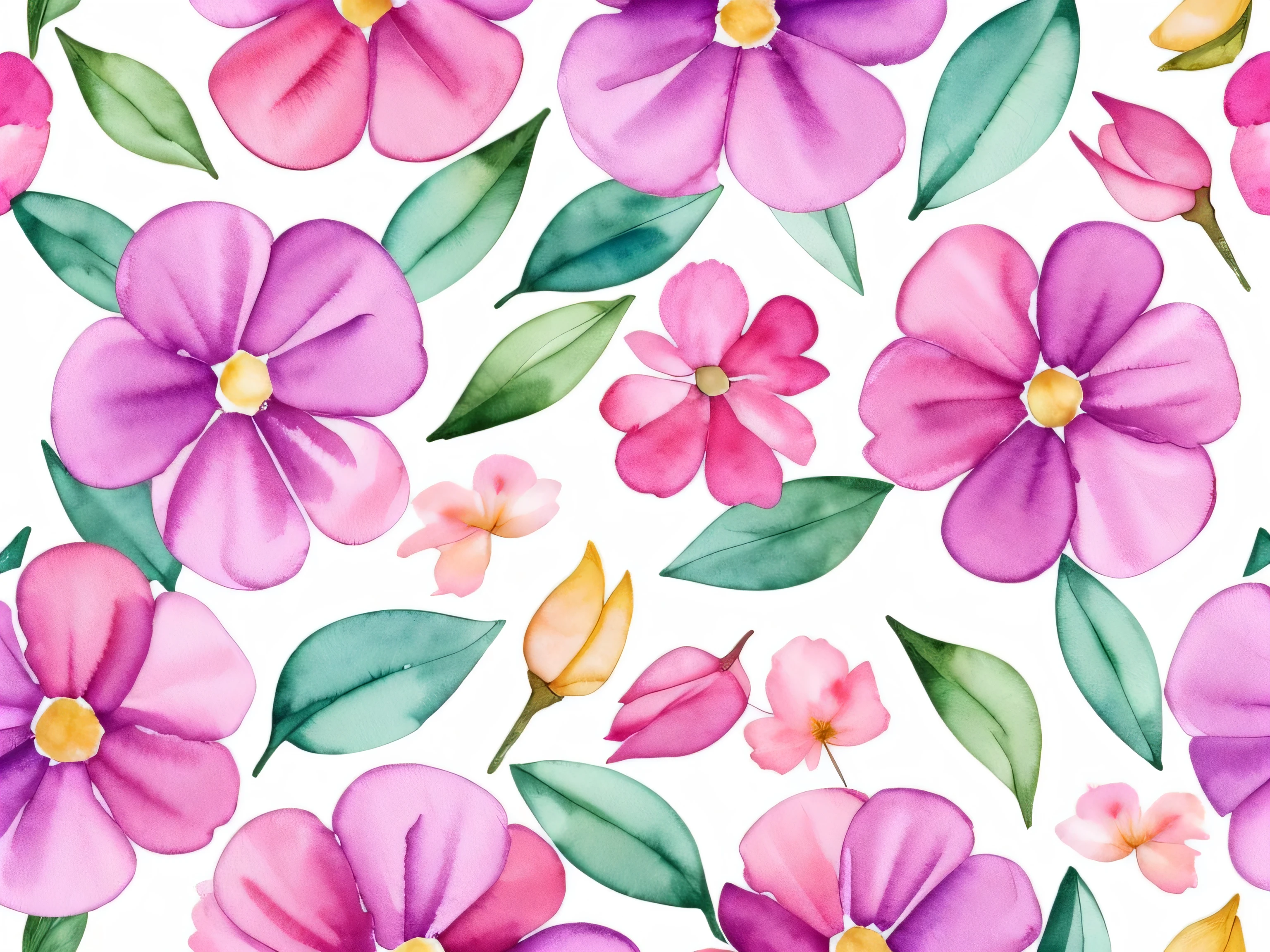 Watercolor pattern of beautiful flowers, petal, foliage, Calming colors #3b4195 Color background. Watercolor paper texture.