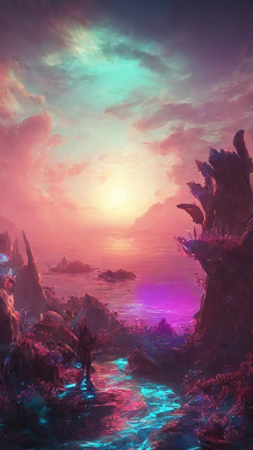 Mysterious Ocean、Highest quality、3DCG illustration、Digital Art、Fantasy、neon
