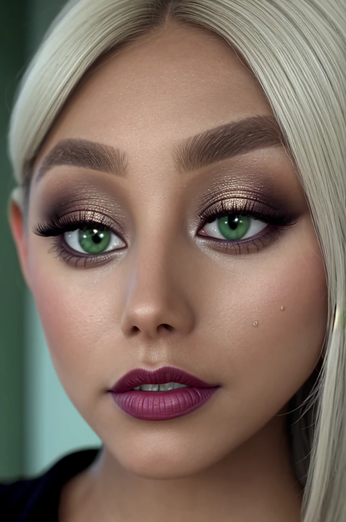 mirage, green eyes, make up, by white, Very detailed, cinematographic,