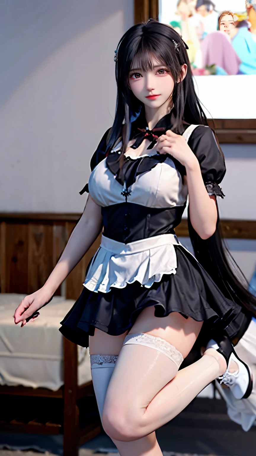 (Very delicate and beautiful:1.2)super model,,Big Breasts,Beautiful breasts,voluptuous,【bike shorts】,,【3girls】,,Highest quality, High resolution, 8K,Kick in a hurry,Maid clothes,mini skirt.Three Girls