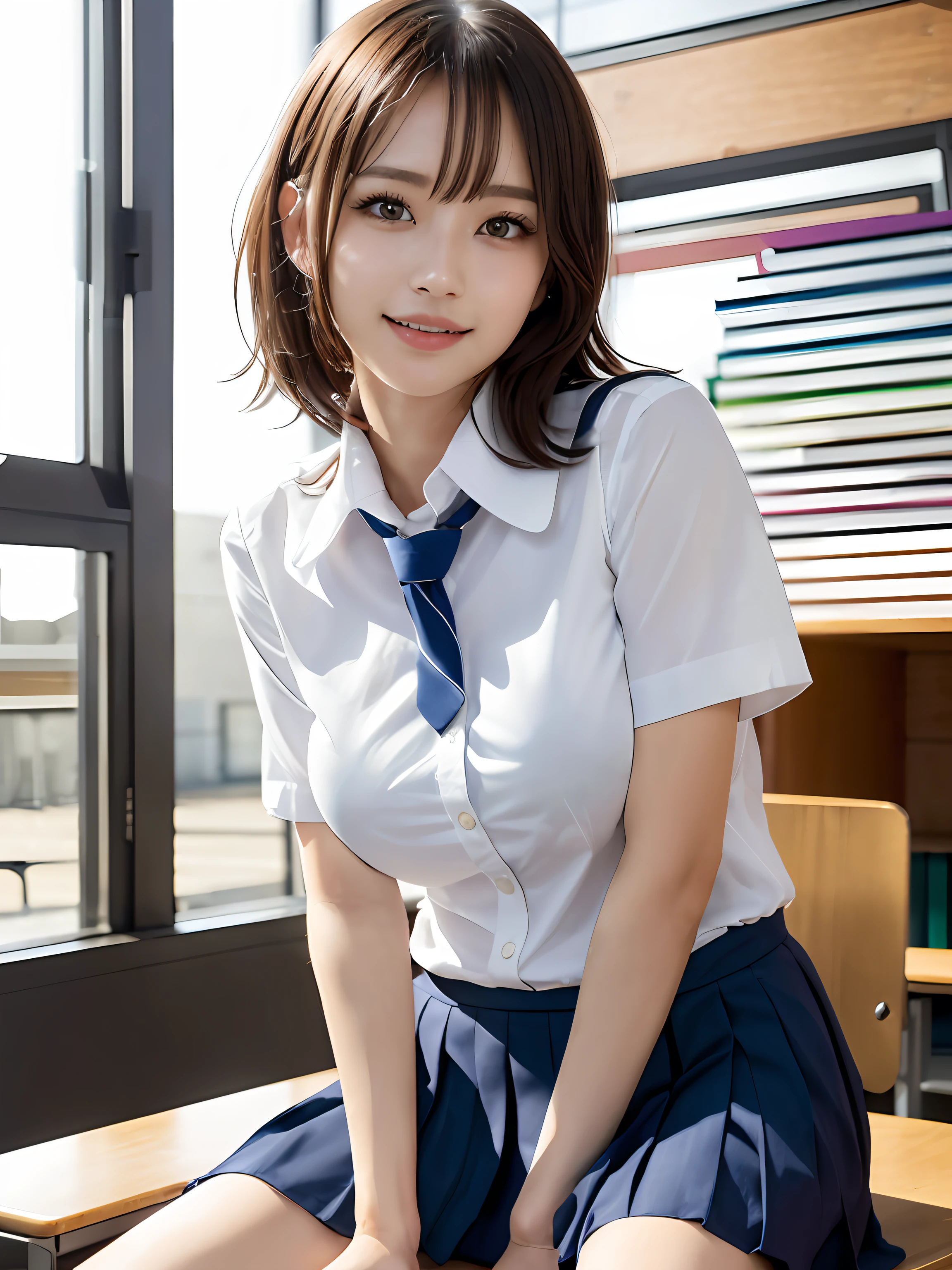Tabletop, Highest quality, Japanese girl,One Girl, 8K, RAW Photos, Highest quality, Tabletop, んdebtdebt:1.2, Highly detailed RAW color photos, Professional Photos, (Realistic, Realistic:1.37), (Highly detailed skins:1.2), Ultra-high resolution, (Lenz 50mm), (debt/1.2),Exquisitely drawn eyes,Staring at the audience,
Break with one girl (Many elderly people:1.4), Beautiful Face, cute,(smile:1.05),(20-year-old, Large Breasts, Wide Hips,Straight hair, (short hair), Iris, White and beautiful skin,Small Mouth, high cheekbones (meaning), Sexy pose,(Leaning forward:1.3),(The to the debtW:1.1),White panties、Korean Idol、Nogizaka idol、Gravure idol pose、adult、actress、(Tabletop, Highest quality:1.3), (Ultra detailed 8K cg:1.2), (超Realisticな:1.35), (Realistic:1.45), (Realistic:1.4), Cowboy Shot,
A beautiful Japanese woman, 22 years old, Supermodel, Japanese Idols, __Performance__, Large Breasts, (sitting on desk:1.1), (school uniform:1.4), (Spread your legs:1.2),
(School classroom background:1.1),