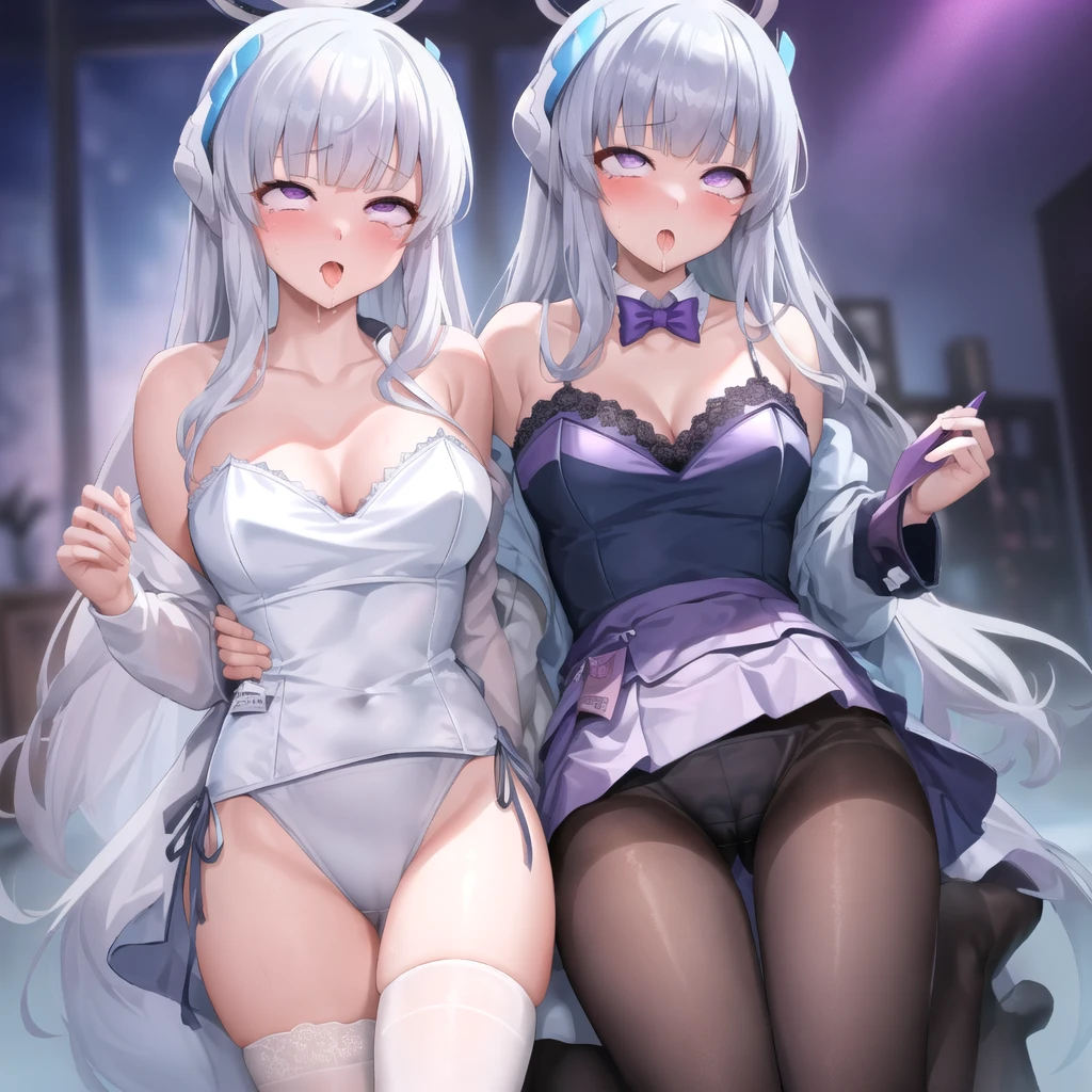 (masterpiece:1.3), (Absurd:1.3), (Highest quality:1.3), (Super detailed:1.3),(Best Shadow:0.7)(Processing wool), Perfect Anatomy, One Girl, alone, just, just-衣装, Hello, Grey Hair, Purple eyes, Blunt bangs, とてもLong Hair, Sleeveless, , (masterpiece),(Highest quality),(Very detailed),(Best illustrations),(Best Shadow),(Absurd),(Detailed Background),(so beautiful), (masterpiece),(Highest quality),(Very detailed),(Best illustrations),(Best Shadow),(Absurd),(Detailed Background),(so beautiful)noa-outfit, One Girl, alone, Big Breasts, Long Hair, , , , , empty eyes, blank eyes, , crimson lip, , , tears, , shiny skin, Wet, , , Roll your eyes, , The pupils constrict, , , , , , Open your mouth carelessly, , , , , , saliva trail , , , , night , , Pink Neon Lights, , , Rich and vibrant color palette, , Mysterious glow, orgasm, ahegao, rolling eyes, cross-eyed, , , , , , , , garter belt, ushio noa,