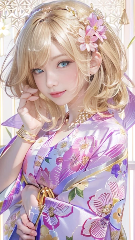 the same,
One Woman,
Golden Hair,
(Short Hair.05),Ashime,straight,
((Flower Hair Ornaments)),Purple Necklace,
Natural skin texture,Big ,Narrow waist,
Pink Lipstick,
kimono,Hydrangea pattern,
city,sunset,Outdoor,
Slightly larger breasts,expression(Puzzled),Resolute attitude,
Closed Mouth,blush,True Face,upright posture,Squint your eyes,
Natural depiction,
Beautiful depiction,
Shiny eyes,
Healthy Body,
Natural hairstyle,
Natural body contours,
Natural facial contours,
(Five fingers)A clear depiction of,Symmetrical fingers,
Two arms,Two legs,
Sharp eyelid depiction,
Keep the subject in the center,Expand the upper body,
Beautiful image quality,
Delicate shades,
4K,Very detailed,
Delicate light adjustment,
Delicate contour drawing,