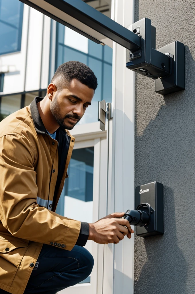 Man technician installing security camera