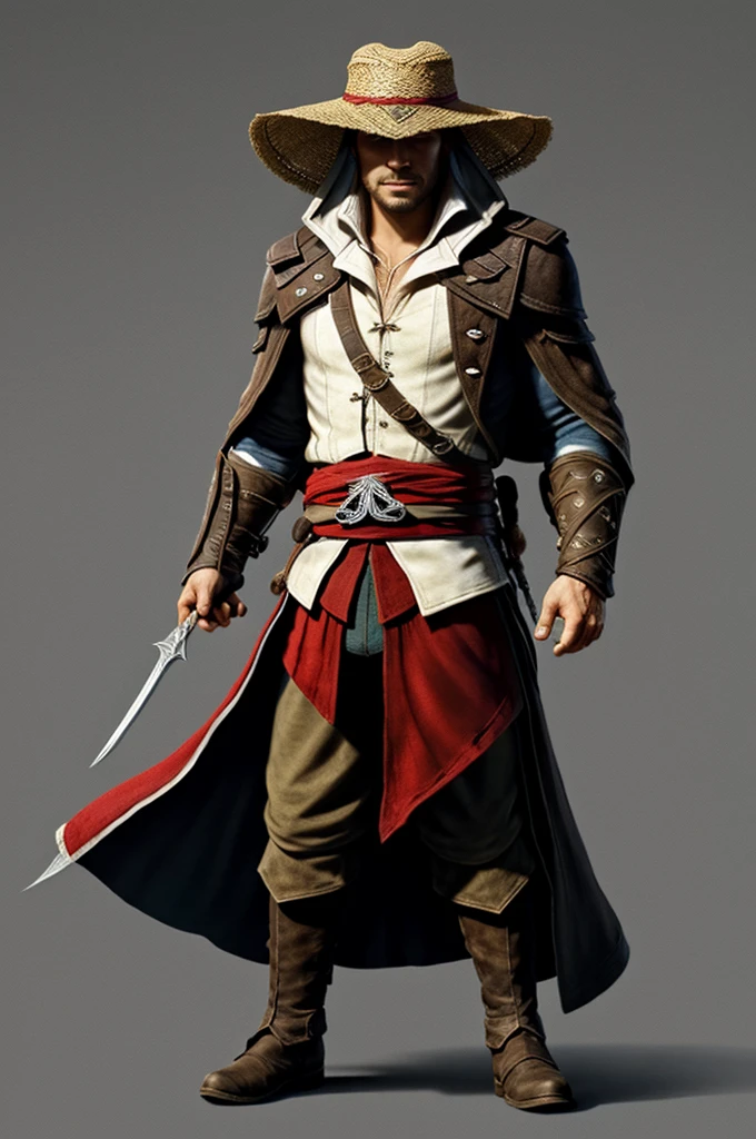 I want a logo based on assassin creed that logo and I want you to add a straw hat but I only want the logo with a black background