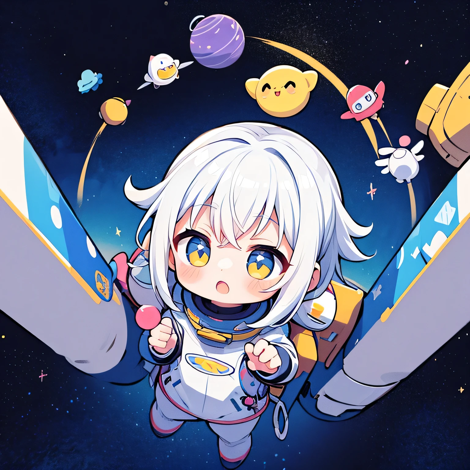 Mika Pikazo style、Kawaii Design, The most beautiful girl of all time、chibi, Space Exploration, Cute and colorful amoeba