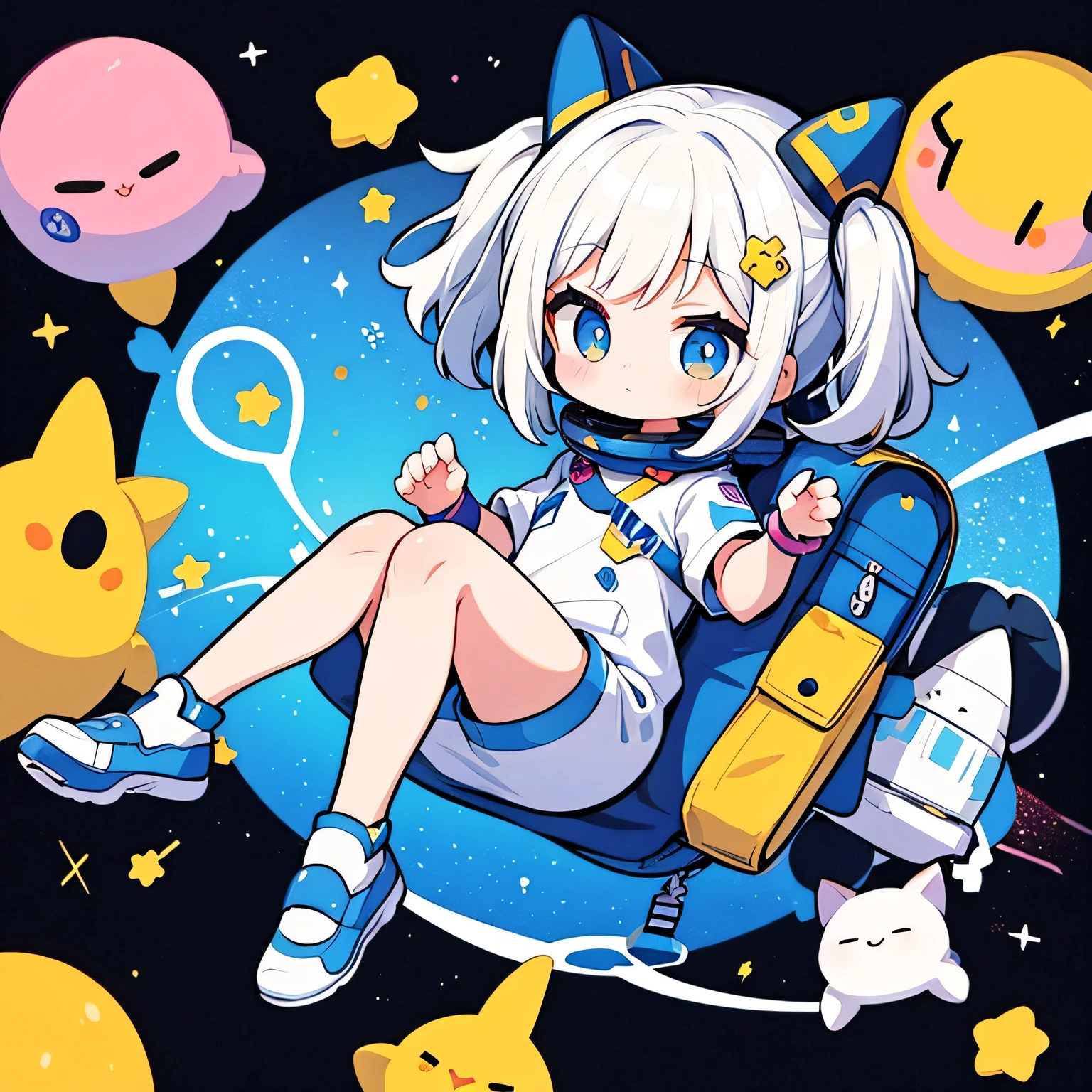 Mika Pikazo style、Kawaii Design, The most beautiful girl of all time、chibi, Space Exploration, Cute and colorful amoeba