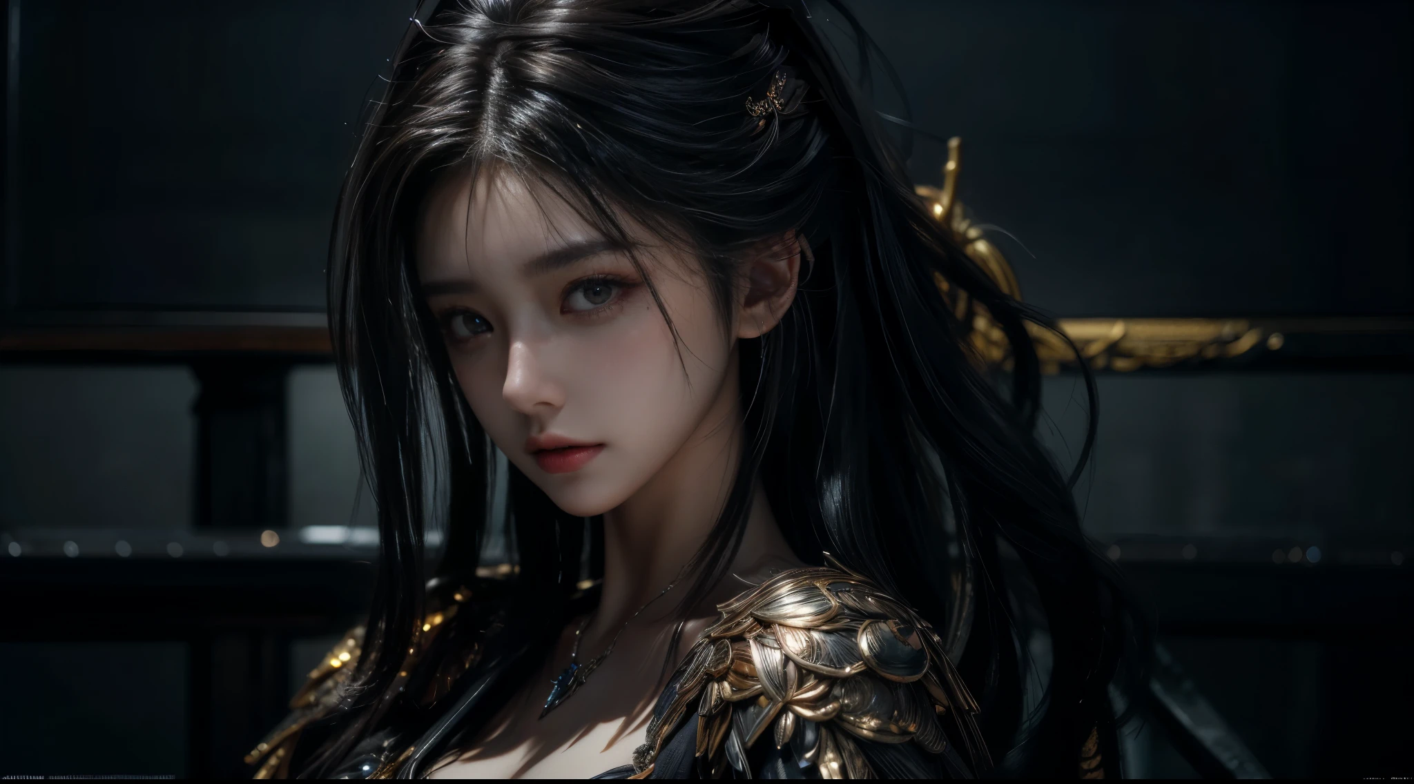 masterpiece,quality,Best quality,official art,(Beauty and aesthetics:1.2),(masterpiece:1.3), (8K, Realistically, RAW photo quality is the best: 1.4), Beautiful face, (Realistic face),Ultra-high resolution, Ultra-realistic photos, The content is very detailed, Golden Ratio, (Energetic:1.3),(saturation:1.3),Unreal Engine, (High Detail: 1.9),(woman:1.4),(Sexy body),Mature woman,Black wings background of future city,Medium portrait,drama,(magic),(middle Ages:1.8)
