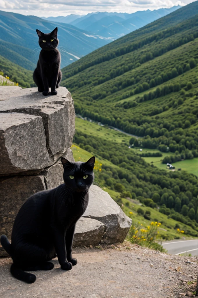 Black cat in the mountains 