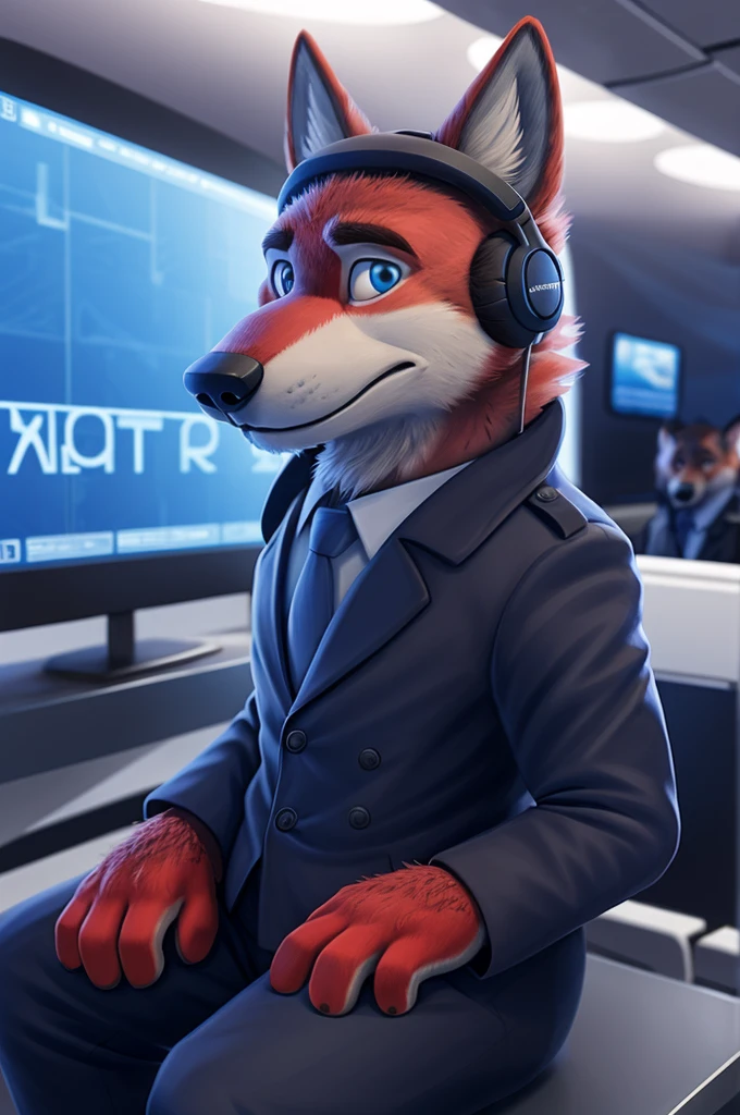 Иван Федорович Вольфбах air traffic controller, (Novosibirsk) ,tall handsome, wolf,young, 24 years, brown fur,Kind,(red body:1.3),beautiful blue eyes,Novosibirsk,dressed,civil aviation pilot uniform,White shirt,commander's epaulettes, черный tie, trousers,air traffic controller, trousers,canine, wolf, detailed fur, male, second, paw pads, finger claws,At the viewer, 5 fingers, paws, 5 fingers, smile, wrist watch, т nextel,by xenoforge, (difficult, high detail, digital photography, soft focus, RAW,goes for a walk, ,Very close to the camera,airport,Novosibirsk, smile, good mood, positive, Very close to the camera, plaid shirt, At the hairdresser, without hair, captain's epaulets,
Photorealism, realistic, photorealistic, digital style, Subsurface scattering,I look at the viewer,стоит White shirt is sitting, at the computer, radars, microphone, trousers, tie,air navigation tower, close to the camera,окно вид на airport и самолеты, is sitting, airplane symbol on jacket, headphones,
masterpiece, Best quality, ultra realistic, 8 thousand.)
