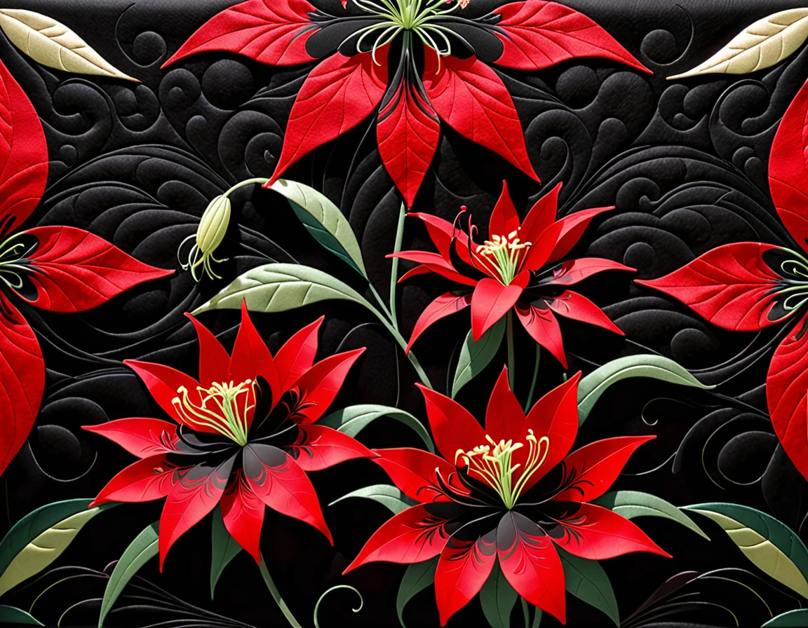 crimson felt、Black quilt(Red spider lily pattern)