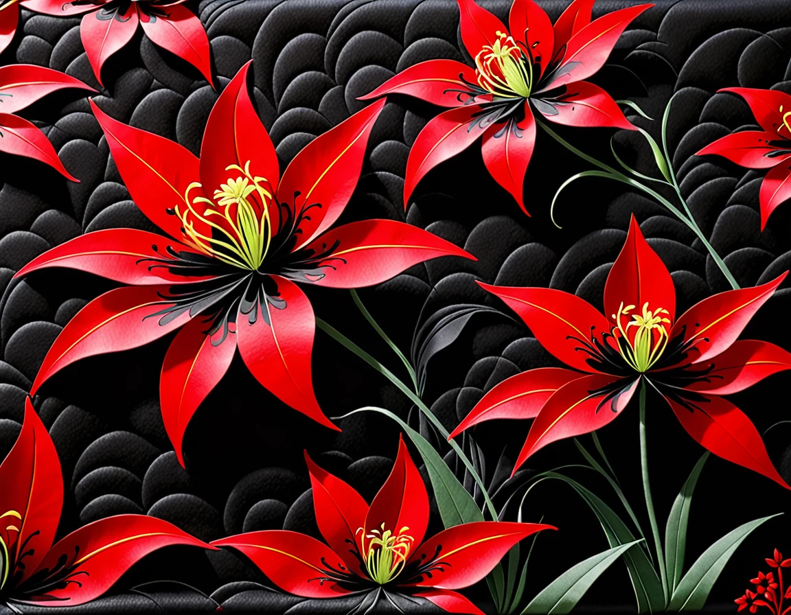 crimson felt、Black quilt(Red spider lily pattern)