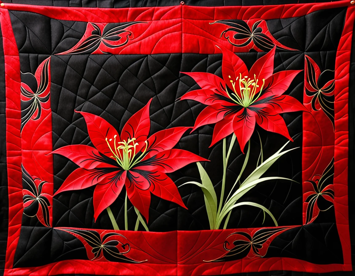 crimson felt、Black quilt（Red spider lily pattern）