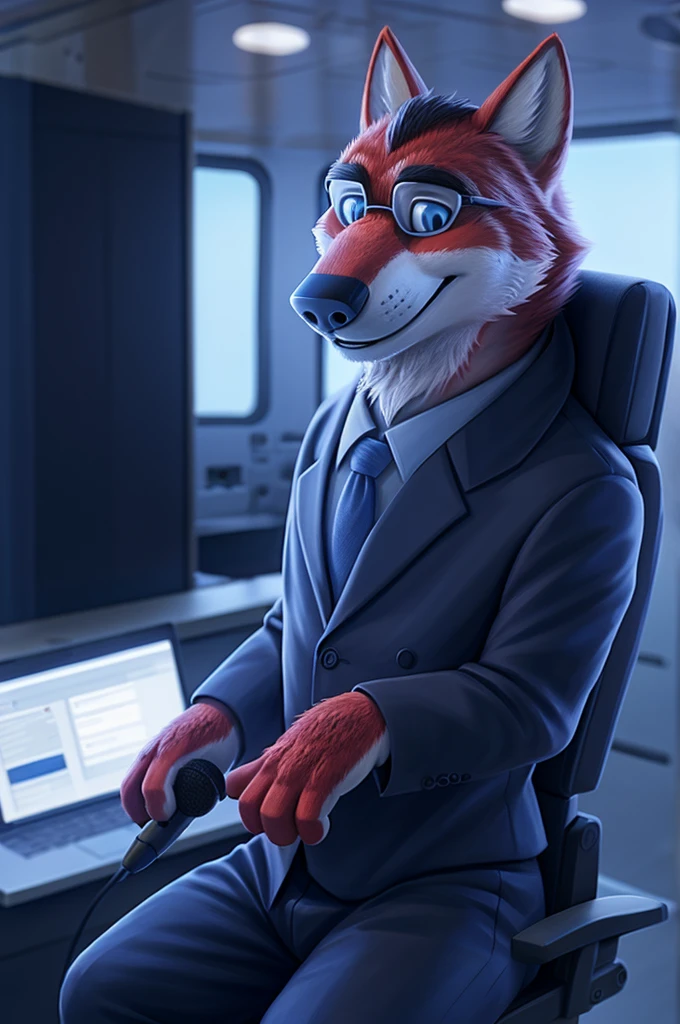 Иван Федорович Вольфбах air traffic controller россия, (Novosibirsk) ,tall handsome, wolf,young, 24 years, brown fur,Kind,(red body:1.3),beautiful blue eyes,Novosibirsk,dressed,civil aviation pilot uniform,White shirt,commander's epaulettes, черный tie, trousers,air traffic controller, trousers,canine, wolf, detailed fur, male, second, paw pads, finger claws,At the viewer, 5 fingers, paws, 5 fingers, smile, wrist watch, т nextel,by xenoforge, (difficult, high detail, digital photography, soft focus, RAW,goes for a walk, ,Very close to the camera,airport,Novosibirsk, smile, good mood, positive, Very close to the camera, plaid shirt, At the hairdresser, without hair, captain's epaulets,
Photorealism, realistic, photorealistic, digital style, Subsurface scattering,I look at the viewer,стоит White shirt is sitting, at the computer, radars, microphone, trousers, tie,air navigation tower, close to the camera,окно вид на airport и самолеты, is sitting, airplane symbol on jacket, headphones, smile хорошое настроение,
masterpiece, Best quality, ultra realistic, 8 thousand.)