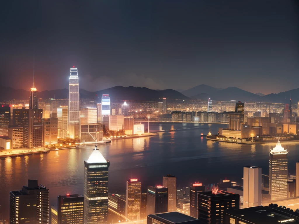 (masterpiece, best quality, illustration, no humans), modern city, hong kong, seattle, buildings, landscape, scenery, nighttime, shadow, port, arknights