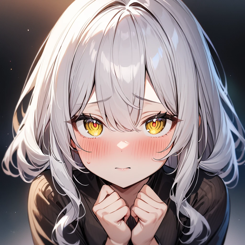 1girl,White hair,shiny hair,shy,yellow eyes,blush ,Detailed eyes,masterpiece,best quality,very aesthetic,absurdres,looking at viewer