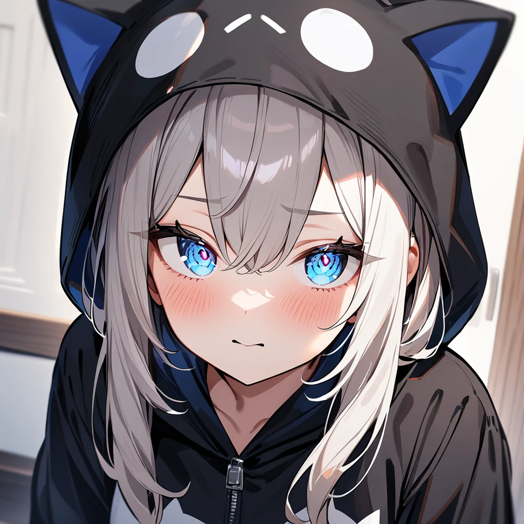 1girl,masterpiece,best quality,very aesthetic, absurdres,pale hair,pale eyes,light blue eyes,Detailed eyes,cat Costumes