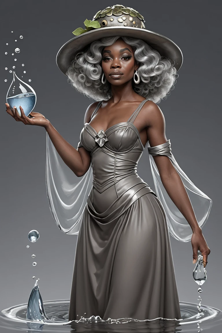 [ (character art by Artgerm:1.0) and Claude Monet::18], professional, water, Fatigued (a bunch of transparent haul!:1.2) , dressed in Toad-style costume, Grim, Gouache Art, studio lighting, matte skin, gray skin, afro silver hair