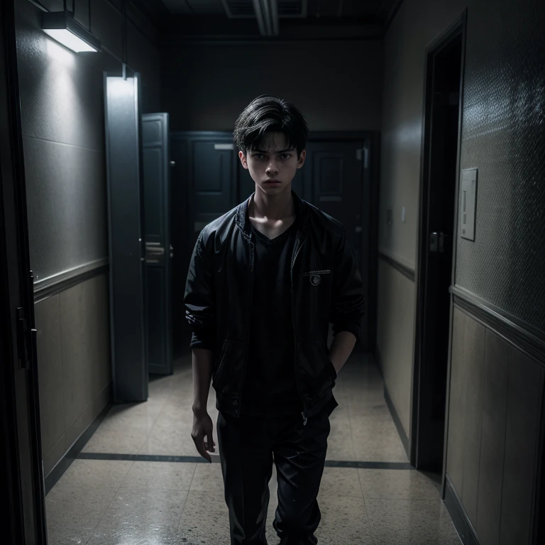 a boy student entering an empty and poorly lit school bathroom, a sense of fear and dread, 1 person, detailed facial features, emotional expression, dramatic lighting, dark and gloomy atmosphere, cinematic, moody, chiaroscuro, dramatic shadows, moody blues and greys, realistic, photorealistic, 8k, best quality, masterpiece
