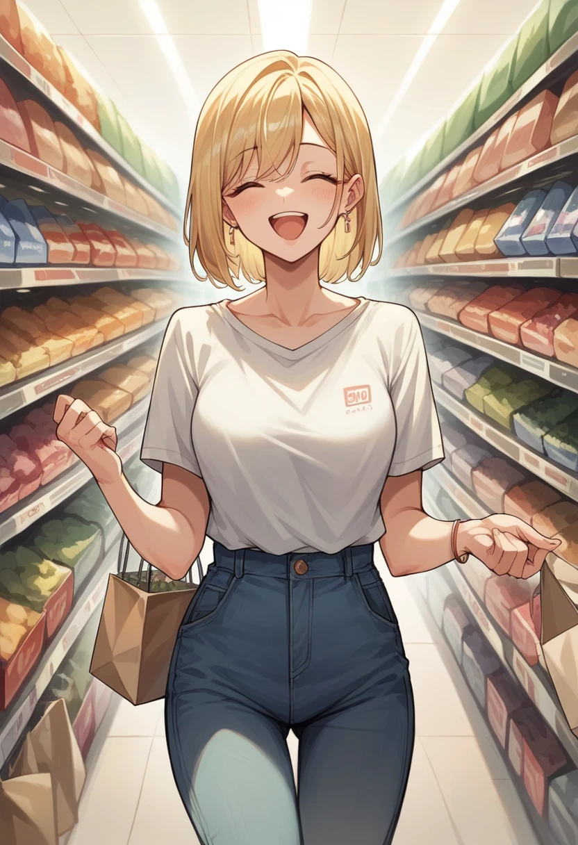 Cute 19 year old blonde girl, with a sexy outfit, in a shopping center, with two sexy brunette Mexican friends, shopping, laughing