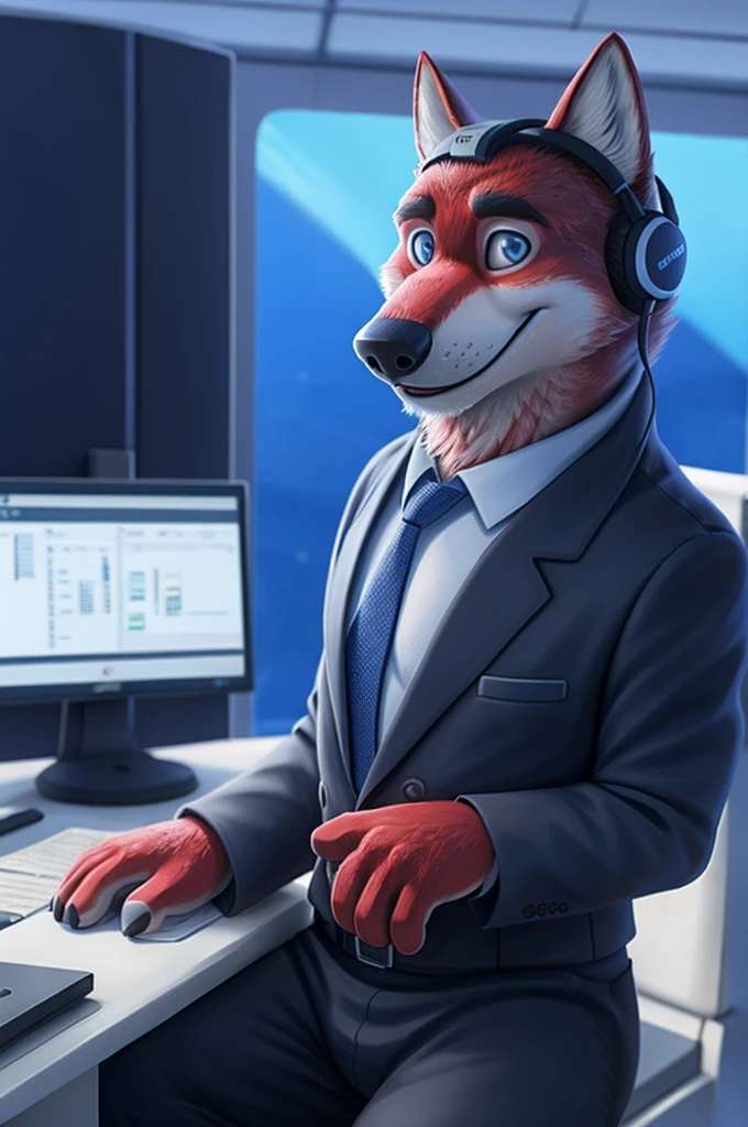 Иван Федорович Вольфбах air traffic controller ро russian,aeroflot (Novosibirsk) ,tall handsome, wolf,young, 24 years, brown fur,Kind,(red body:1.3),beautiful blue eyes,Novosibirsk,dressed,civil aviation pilot uniform,White shirt,commander's epaulettes, черный tie, trousers,air traffic controller, trousers,canine, wolf, detailed fur, male, second, paw pads, finger claws,At the viewer, 5 fingers, paws, 5 fingers, smile, wrist watch, т nextel,by xenoforge, (difficult, high detail, digital photography, soft focus, RAW,goes for a walk, ,Very close to the camera,airport,Novosibirsk, smile, good mood, positive, Very close to the camera, plaid shirt, At the hairdresser, without hair, captain's epaulets,
Photorealism, realistic, photorealistic, digital style, Subsurface scattering,I look at the viewer,стоит White shirt is sitting, at the computer, radars, microphone, trousers, tie,air navigation tower, close to the camera,окно вид на airport и самолеты, is sitting, airplane symbol on jacket, headphones, smile хорошое настроение,
masterpiece, Best quality, ultra realistic, 8 thousand.)