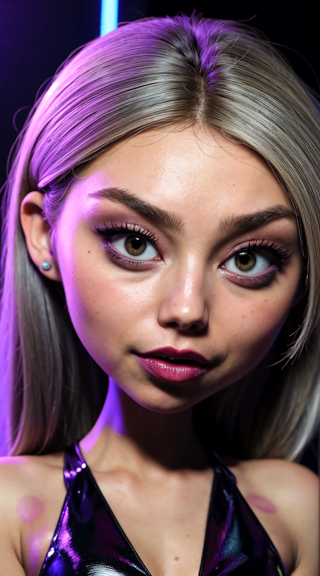 a close up of mirage in a red dress with tattoos on her chest, (tipo de cuerpo pequeño:1.1), (petite body), multiple angles, charli xcx, ava max, bella poarch, she looks like a mix of grimes, charli bowater, sexy look, billie eilish, madison beer as leeloo, portrait of kim petras, 25 years old, the super hot and sexy, looks a blend of grimes
